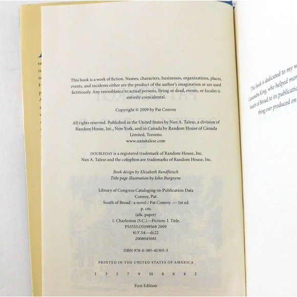 South of Broad by Pat Conroy 1st Edition 2009 Hardcover Dust Jacket - Picture 5 of 5